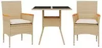 vidaXL 3-tlg. Garten-Essgruppe mit Kissen Beige Poly Rattan und Glas