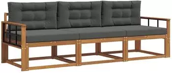 vidaXL Outdoor-Sofagarnitur mit Kissen, 3-tlg., natur/anthrazit (3367135)