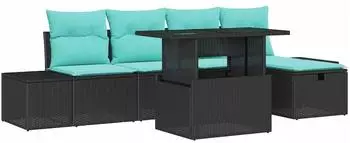 vidaXL Gartenlounge-Set 6-tlg. schwarz Poly-Rattan (3361205)