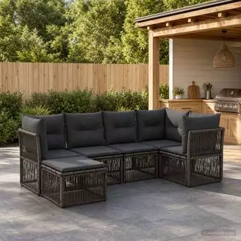 vidaXL Garten-Loungeset 6-tlg., grau, Polyrattan