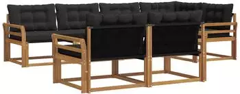 vidaXL Outdoor-Sofagarnitur 7-tlg. mit Kissen, natur und schwarz (3369555)