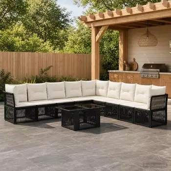 vidaXL Gartenlounge-Set 10-tlg. Poly-Rattan schwarz (3436480)