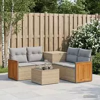 vidaXL Sofa Set 6 stk. Beige und Hellgrau Polyrattan und Stahl