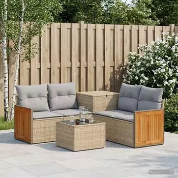 vidaXL Sofa-Set 6-tlg. beige und hellgrau, Polyrattan und Stahl (3447723)