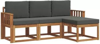 vidaXL Outdoor-Sofagarnitur 4-tlg. mit Kissen, natur/anthrazit (3366215)