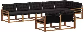 vidaXL Outdoor-Sofagarnitur 8-tlg. mit Kissen, natur/schwarz (3369579)