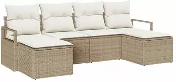 vidaXL Lounge-Set 6-tlg. Poly Rattan, beige