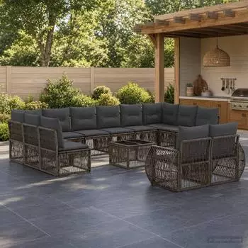 vidaXL Gartenlounge-Set 13-tlg. grau/dunkelgrau Poly-Rattan (3435566)