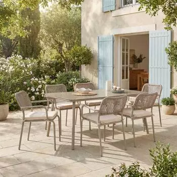 Idimex VOLONTE Gartenm&ouml;bel-Set 7-tlg., Glas/Metall, champagner (800001079085)