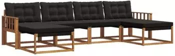 vidaXL Outdoor-Sofagarnitur mit Kissen, 6-tlg., natur/schwarz (3369719)