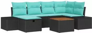vidaXL Gartenlounge-Set 7-tlg. schwarz Poly-Rattan (3359599)