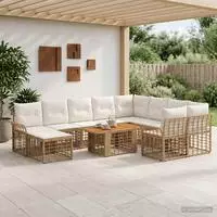 vidaXL Gartensofa-set 11 stk. Nat&uuml;rlich und Cremwei&szlig; Poly-Rattan