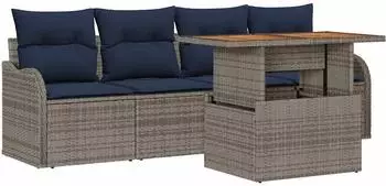 vidaXL Garten-Sofa-Set 5-teilig, grau und marineblau (3349394)