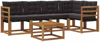 vidaXL Outdoor-Sofagarnitur 6-tlg. mit Kissen, natur/schwarz (3368679)