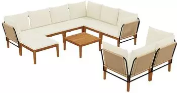 vidaXL Gartenlounge-Set 10-tlg. Akazienholz & Seil, natur