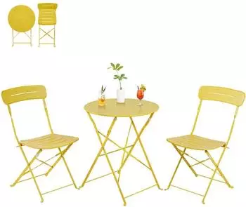 LuxusKollektion Bistro-Set 3-teilig, klappbar, wetterfest, gelb