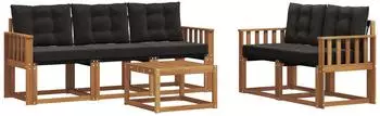vidaXL Outdoor-Sofagarnitur mit Kissen, 6-tlg., natur/schwarz (3368399)