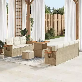 vidaXL Gartensofa-Set mit Kissen, 10-teilig, beige/creme (3363136)