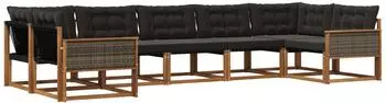 vidaXL Outdoor-Sofagarnitur mit Kissen, 7-tlg., natur und schwarz (3381660)