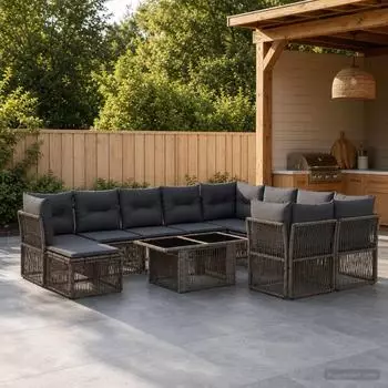 vidaXL Gartenlounge-Set 11-teilig, Poly-Rattan, grau (3436577)