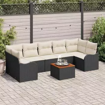 vidaXL Garten-Sofaset 8-tlg. Poly-Rattan schwarz (3347418)