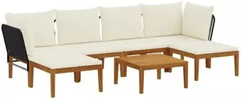 vidaXL Gartenlounge-Set aus massivem Akazienholz & Naturseil, 7-tlg.