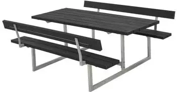 Plus A/S Basic Kombimöbel Picknicktisch mit 2 Rückenlehnen, RePlast, schwarz (185812-25)