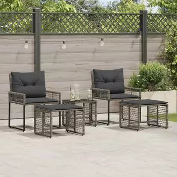 vidaXL Gartenlounge-Set 5-tlg., grau