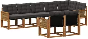 vidaXL Outdoor-Sofagarnitur mit Kissen, 8-tlg., natur/schwarz (3382036)