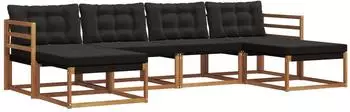 vidaXL Outdoor-Sofagarnitur mit Kissen, 6-tlg., natur/schwarz (3369711)