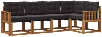vidaXL Outdoor-Sofagarnitur mit Kissen 5-tlg., natur/schwarz (3368663)
