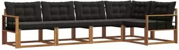 vidaXL Outdoor-Sofagarnitur mit Kissen, 5-tlg., natur/schwarz (3369463)