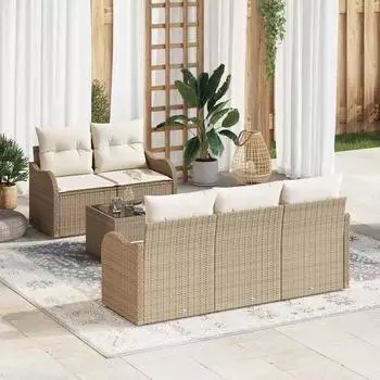 vidaXL 6-tlg. Garten-Sofagarnitur Poly-Rattan beige (3345581)