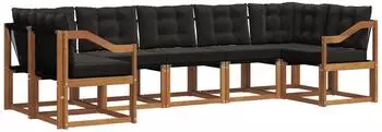 vidaXL Outdoor-Sofagarnitur 7-tlg. mit Kissen, natur/schwarz (3369035)