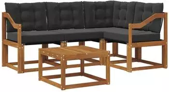vidaXL Outdoor-Sofagarnitur 5-tlg. mit Kissen, natur/schwarz (3368651)