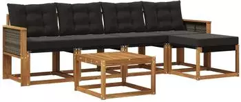vidaXL Outdoor-Sofagarnitur mit Kissen, 6-tlg., natur/schwarz (3381900)