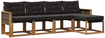 vidaXL Outdoor-Sofagarnitur mit Kissen, 5-tlg., natur/schwarz (3381884)