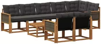 vidaXL Outdoor-Sofagarnitur mit Kissen, 9-tlg., natur/schwarz (3382044)