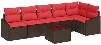 vidaXL Sofa-Set 7-teilig, Poly Rattan, braun (3346754)
