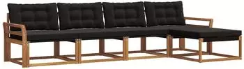 vidaXL Outdoor-Sofagarnitur 5-tlg. mit Kissen, natur/schwarz (3369363)