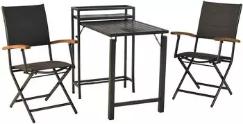 Merxx Paxos 3-tlg. Set, 2 Klappsessel & Balkontisch, Aluminium/Akazie/Textil (51002-307)