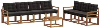 vidaXL Outdoor-Sofagarnitur mit Kissen, 8-tlg., natur und schwarz (3368475)