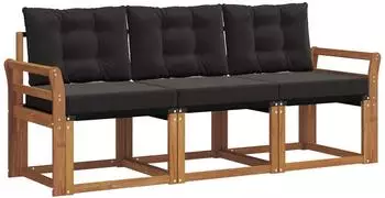 vidaXL Outdoor-Sofagarnitur 3-tlg. mit Kissen, natur/schwarz (3368355)