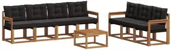 vidaXL Garten-Sofagarnitur mit Kissen 8-tlg., natur und schwarz (3368467)