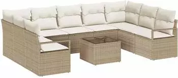 vidaXL Lounge-Set 10-tlg. Poly-Rattan, beige