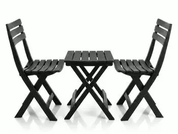 BigDean Gartenmöbel-Set klappbar, anthrazit, Kunststoff (2 Stühle + 1 Tisch)