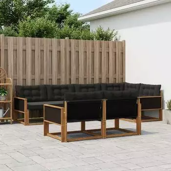 vidaXL Outdoor-Sofagarnitur mit Kissen, 7-tlg., natur und schwarz (3381480)