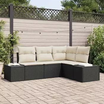 vidaXL Gartensofa-Set 4-tlg. schwarz Poly-Rattan (3347037)
