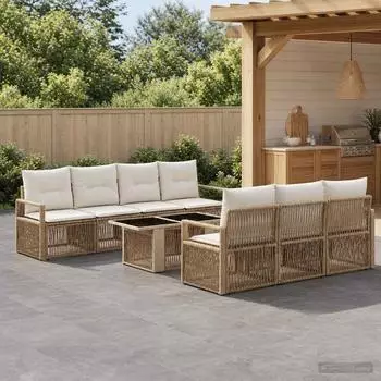 vidaXL Gartenlounge-Set 8-tlg. Poly-Rattan, beige und cremewei&szlig; (3437061)