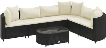 vidaXL Garten-Sofagarnitur 7-tlg. mit Kissen, Polyrattan, schwarz (3308376)